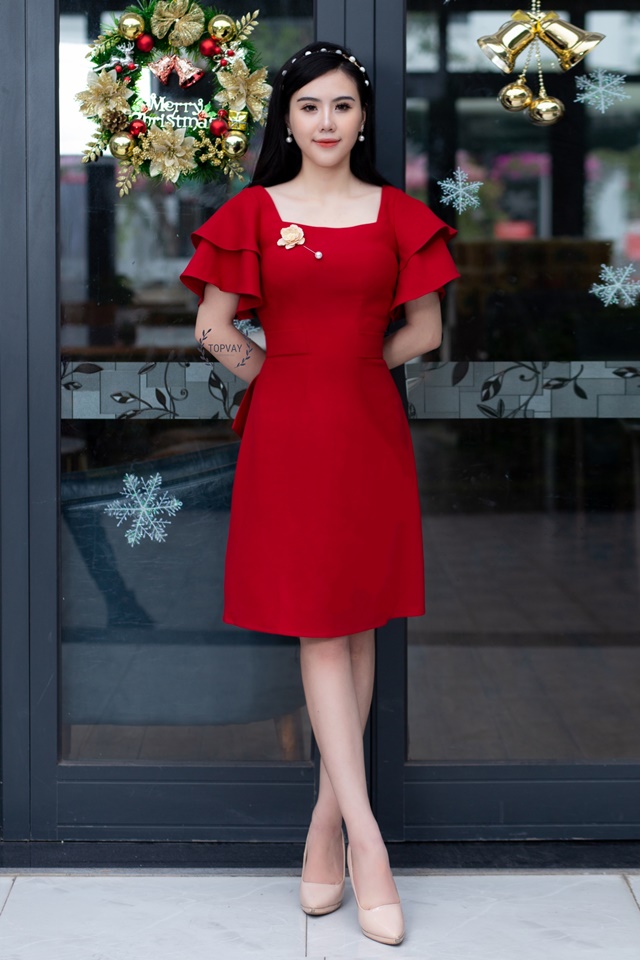 Set áo dài cách tân đỏ chân váy S7238 | The Queen Fashion